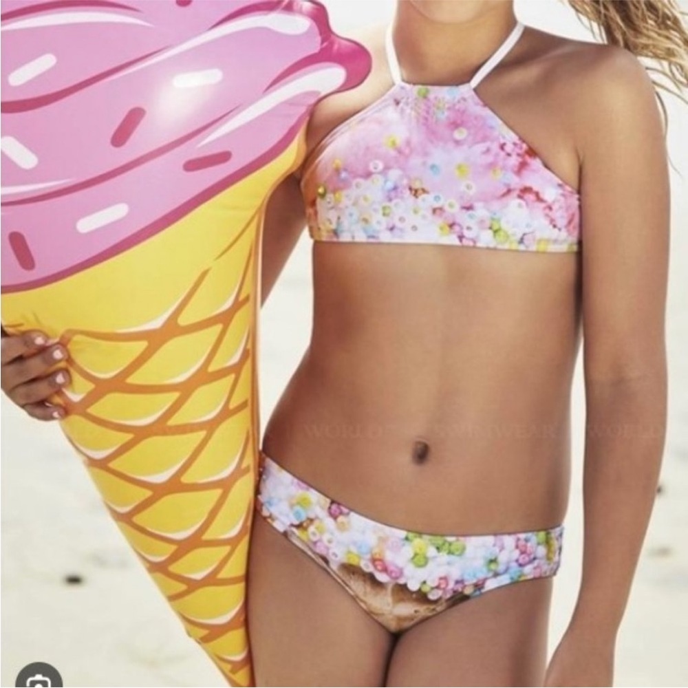 🆕 2pc PILYQ Girls' Embellished 2-Piece Ice Cream Swimsuit - Picture 2 of 8